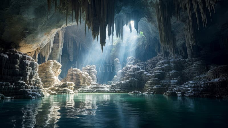 Captivating view of limestone cave interior stock illustration