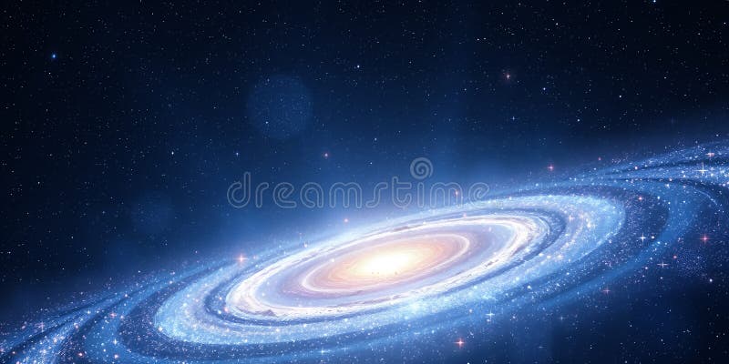 A captivating view of a spiral galaxy with bright stars and swirling cosmic dust in deep space vector illustration