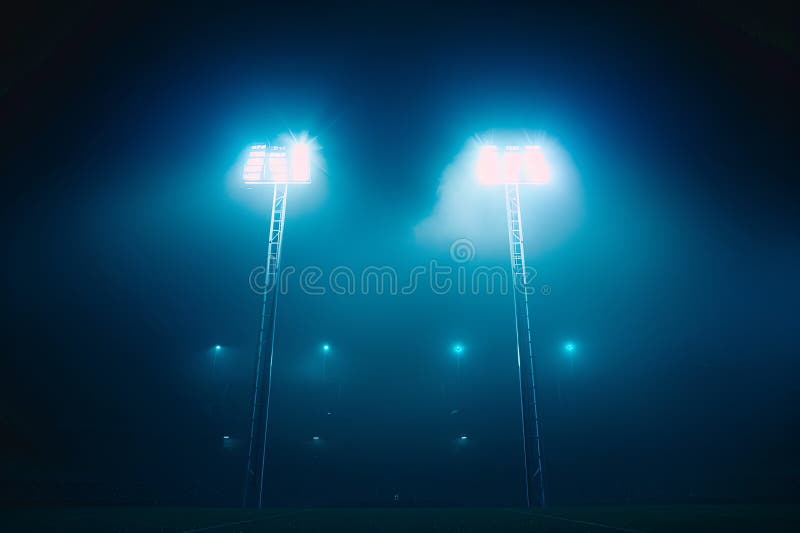 Captivating view of stadium lights cutting through the darkness. Motion design visualization. AI Image stock illustration