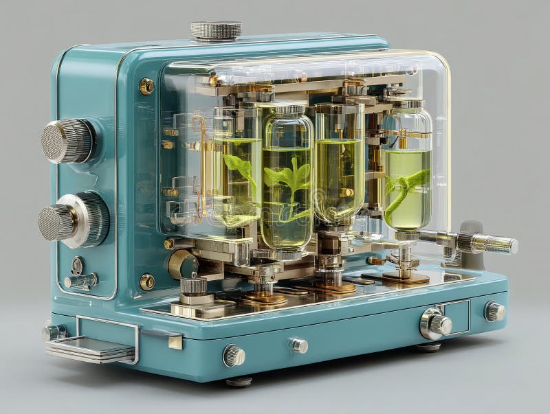 A captivating vintage audio console or sound processing equipment with multiple controls and a unique teal and gold stock photos