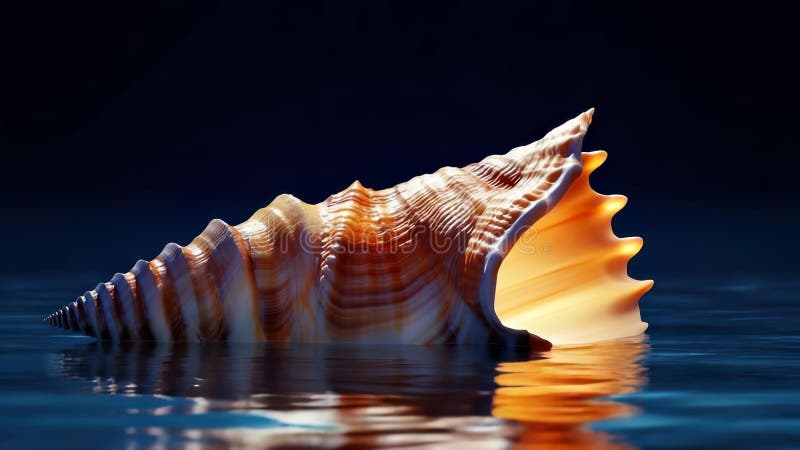 This captivating visual showcases a stunning seashell resting gracefully on the water\'s surface, highlighting its intricate vector illustration