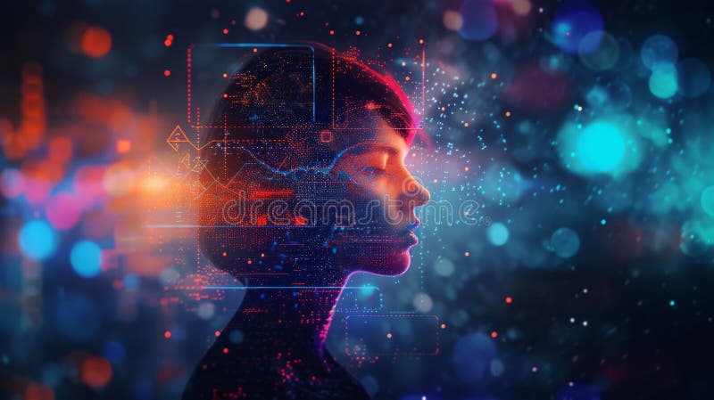 Futuristic AI Concept with Woman S Profile Stock Image - Image of cyber ...