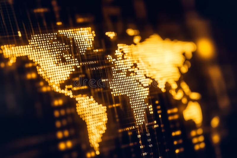 A captivating world map is represented through binary code, highlighting the intersection of technology and geography stock images