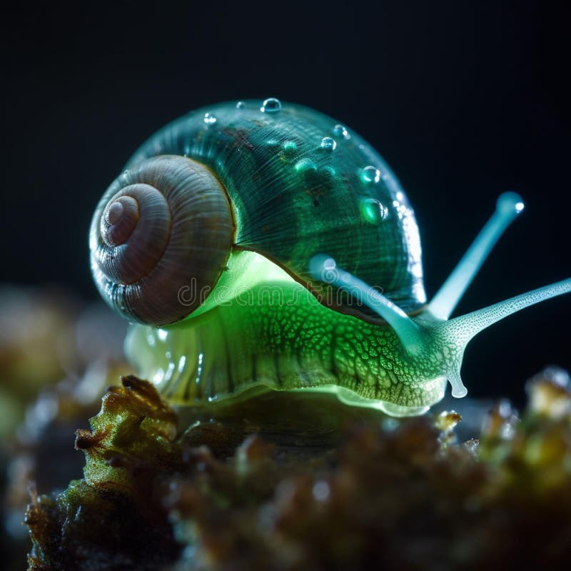 Captura de un caracol verde arrastrándose lentamente sobre un musgo verde y exuberante generado. libre illustration
