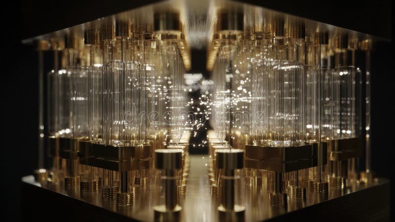 A glass chamber holds light photons that create digital keys through quantum random number generation methods. Quantum keys stock images, royalty-free photos and pictures