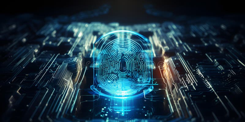 Capturing the Concept of Digital Security Technology Through an Artistic Image of a Biometric Fingerprint Scanner. Concept royalty free illustration