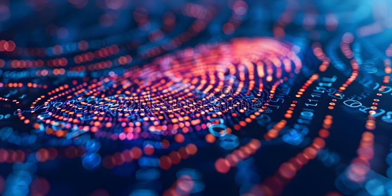 Capturing Fingerprint for Data Security: Up Close Scan on Computer Screen. Concept Biometric. Concept Biometric Authentication, Cybersecurity Measures, Identity Verification, Secure Data Transmission Capturing Fingerprint for Data Security Up Close Scan on Computer Screen