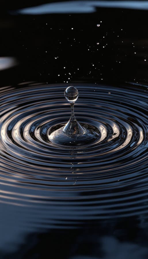 Capturing Tranquil Water Ripples Expanding with a Splashing Droplet, Light and Shadow Reflections royalty free illustration