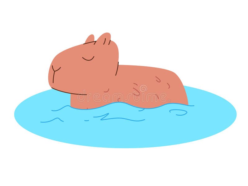 Capybara capibara entspannt in Wasser süße Vektor flache Bild Aufkleber Zeichentrickfigur lizenzfreie abbildung