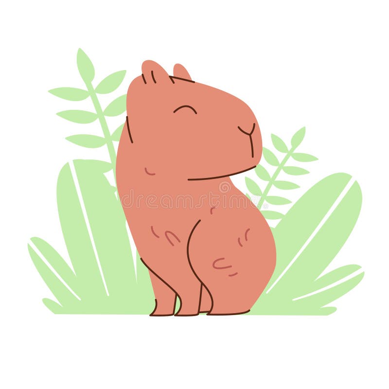 Capybara capibara im Buschgras süßer Vektor flache Illustration Zeichentrickfigur stock abbildung