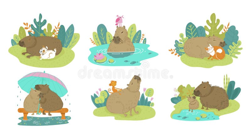 Ilustração Vetorial Do Estilo Cartoon De Capybara De Saudação De Cartões  Cumprimentando Feliz Aniversário Com Um Animal Fofo. Pode Ilustração do  Vetor - Ilustração de alegria, porco: 176129997