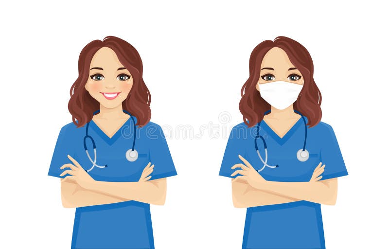 Ilustrações Médicas Mão Desenhada Enfermeira Bonita Touca De