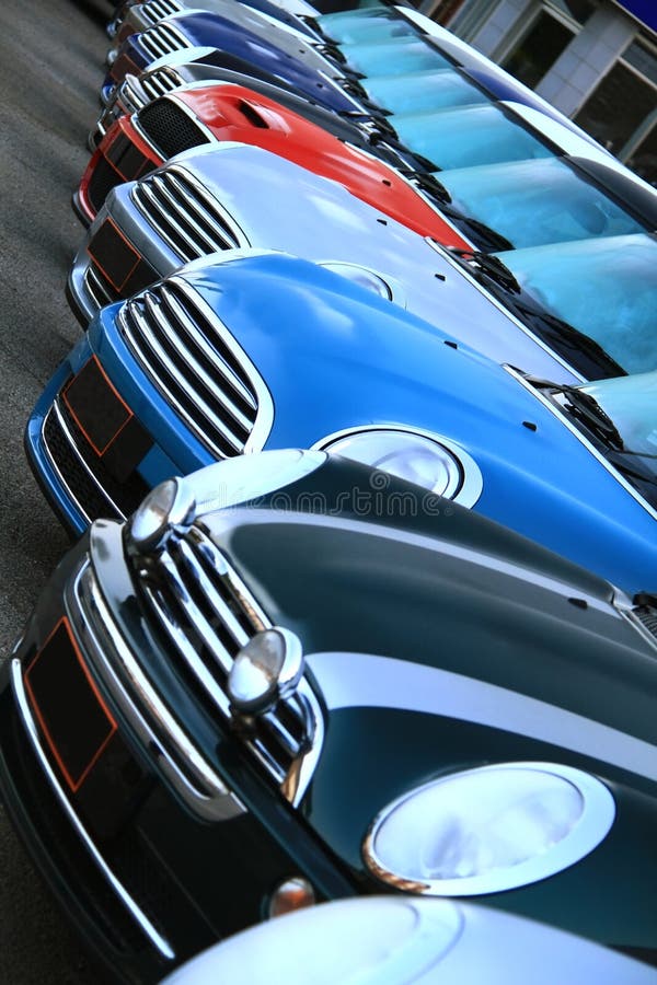 Cars lined up polished and clean. Cars lined up polished and clean