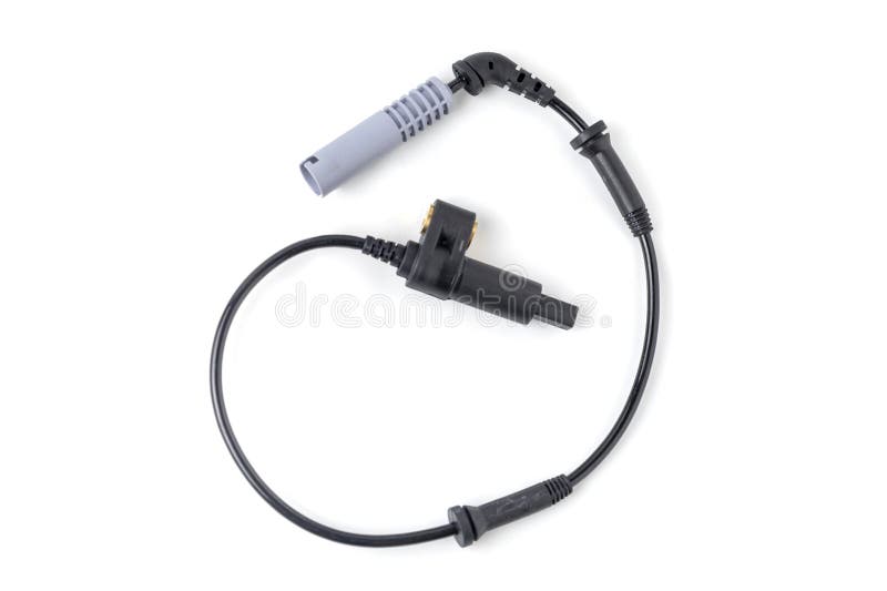 Car wheel speed sensor isolated on while background. Spare parts. Stock  Photo