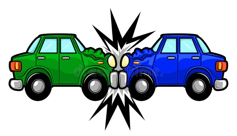 Cartoon vector illustration of car accident, crashing into the