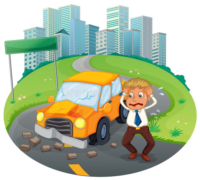 A Car Accident at the Road Near the High Buildings Stock Vector ...
