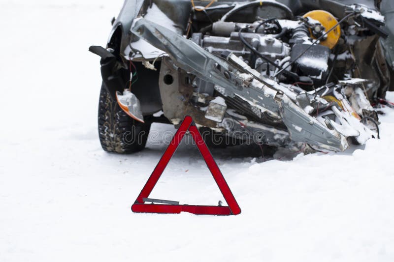 A car accident. A car on the side of the road after a severe accident stock image
