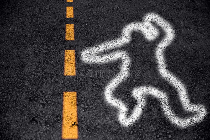 People death from car accident sign of body spray paint on asphalt road