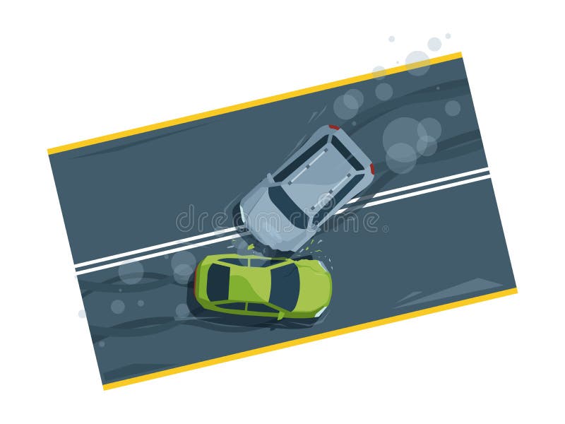 Car crash. Accident in the back of the cars Top view. Flat style Stock  Vector