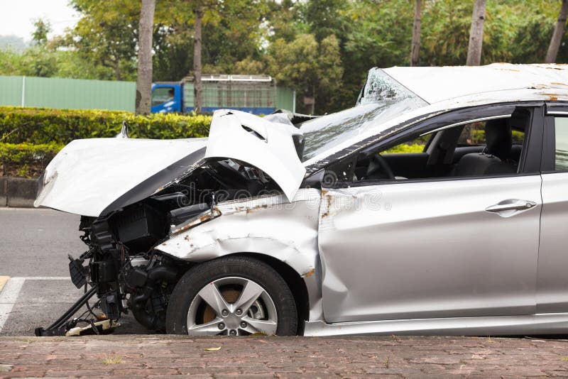 Car accident and wrecked car on the road royalty free stock photography