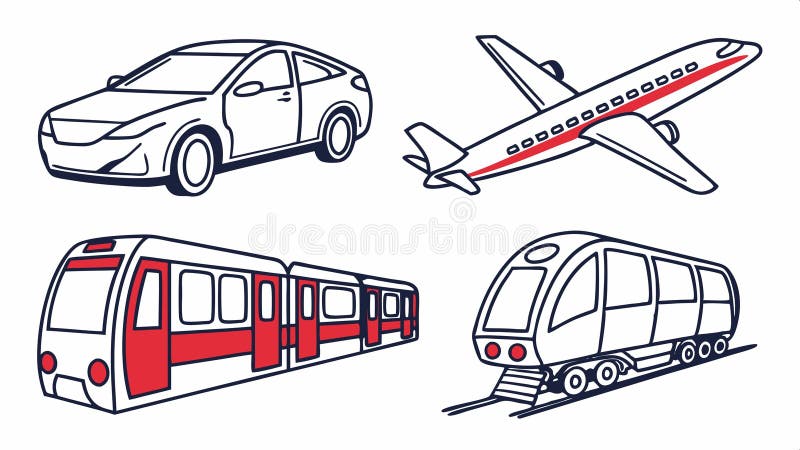 Car, airplane, train, transport icons, travel modes, transportation, Vector Design, Generative AI stock illustration