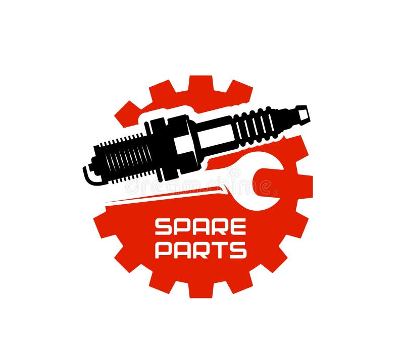 Car auto spare parts icon, wrench and spark plug stock illustration