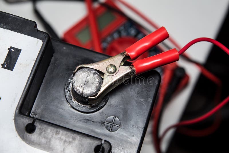 Car Battery Charging, Terminals and Wires for Charging the Battery Stock Photo Image of