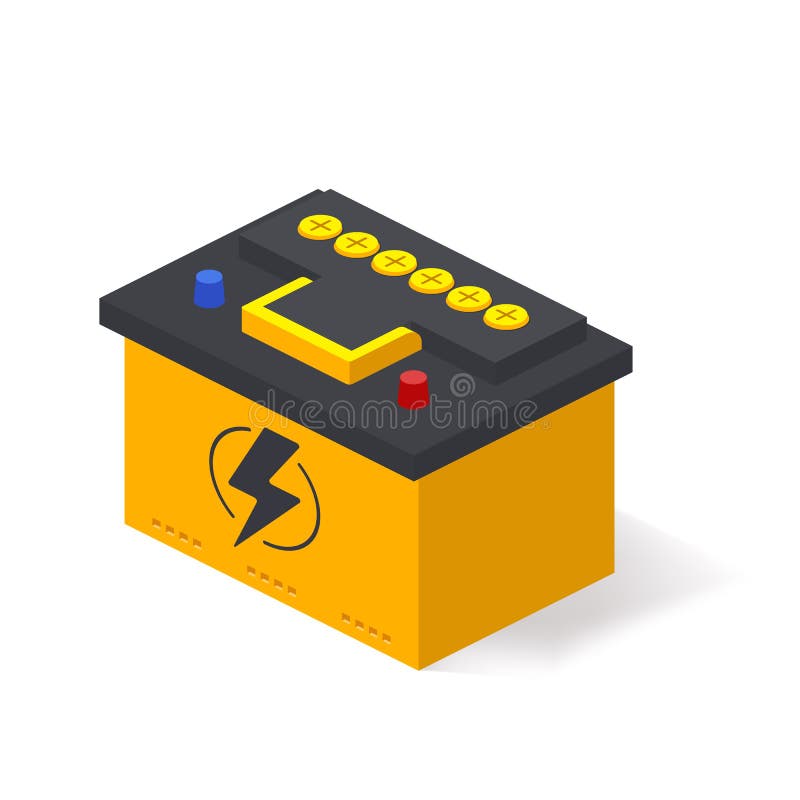 Car Battery icon isolated on white background. Accumulator battery energy power and electricity accumulator battery. Battery accumulator car auto parts electrical supply power in isometic style. Car Battery icon isolated on white background. Accumulator battery energy power and electricity accumulator battery. Battery accumulator car auto parts electrical supply power in isometic style.