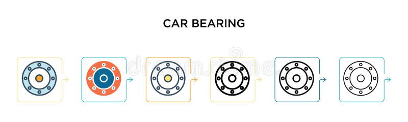 Car bearing vector icon in 6 different modern styles. Black, two colored car bearing icons designed in filled, outline, line and