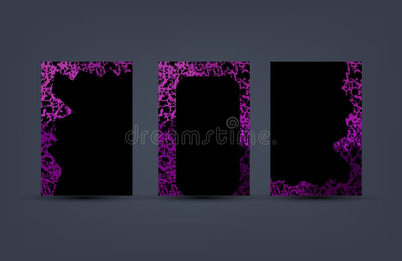 Set of cover design with abstract purple floral corals flow shapes frame. Vector illustration template. Universal black abstract vector illustration Set of cover design with abstract purple floral corals flow shapes frame. Vector illustration template. Universal black abstract vector illustration