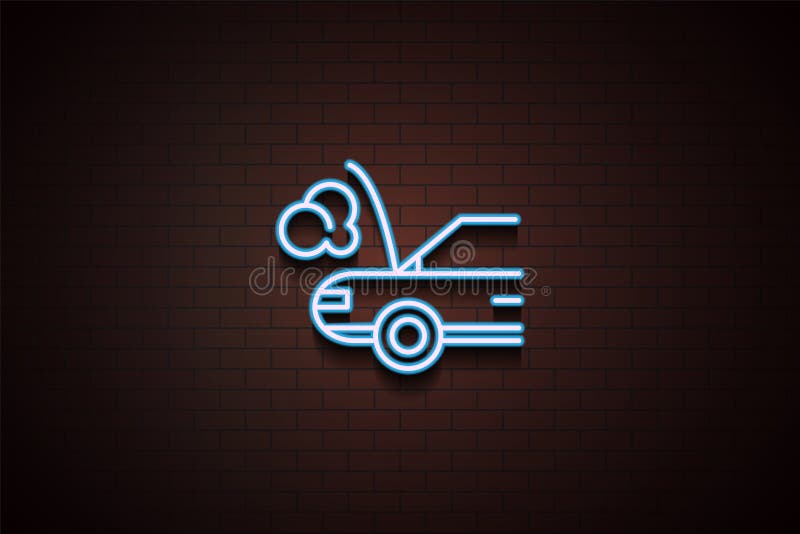 Pictograma cu defalcare în mașină în stilul neon pe perete de cărămidă royalty free illustration