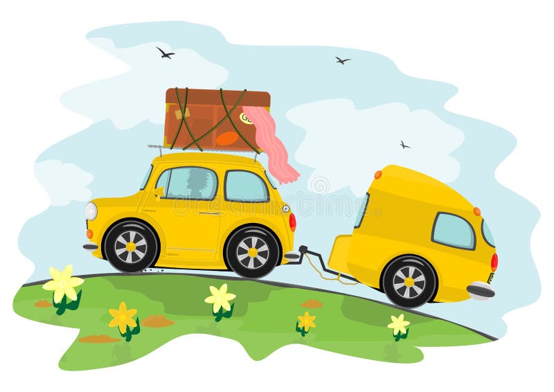 Travel Watercolor Set with Yellow Car, Camera, Flip Flop Stock Illustration  - Illustration of beach, character: 134002741