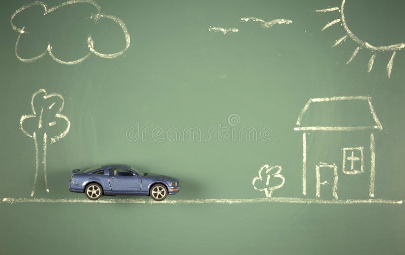 Car on chalkboard