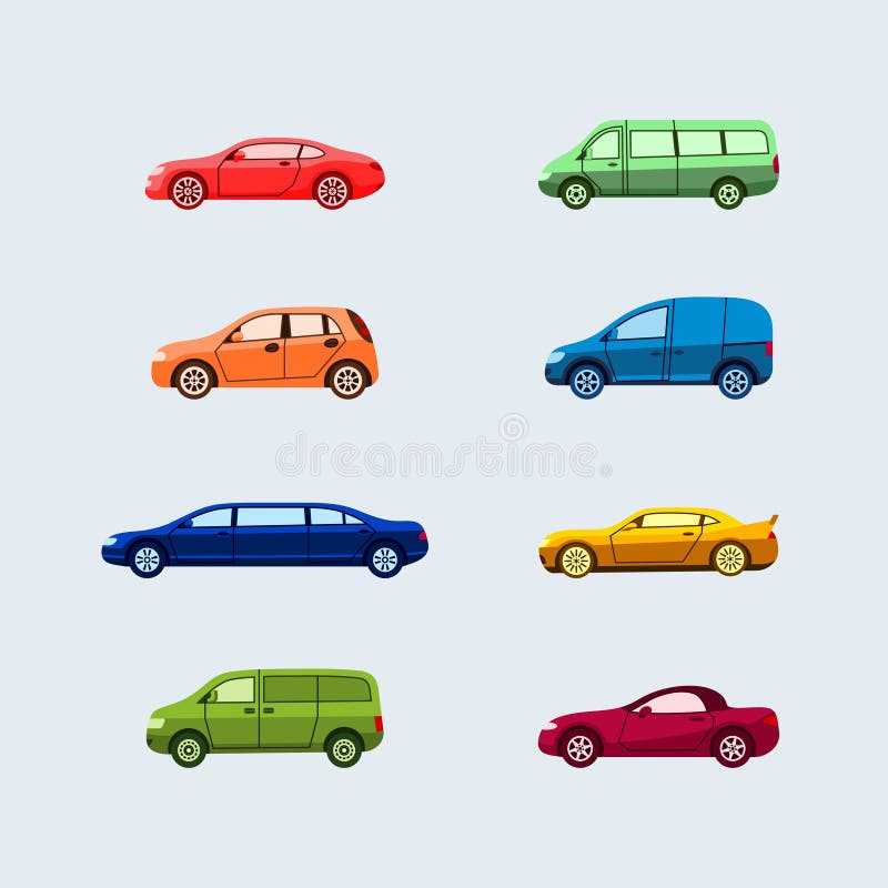 Car Classification - modern vector flat design icons set. stock illustration