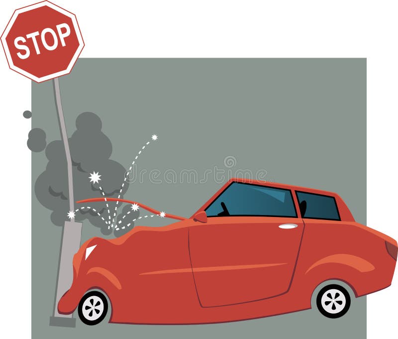 Beer lifting a car crash with road signs. This illustration