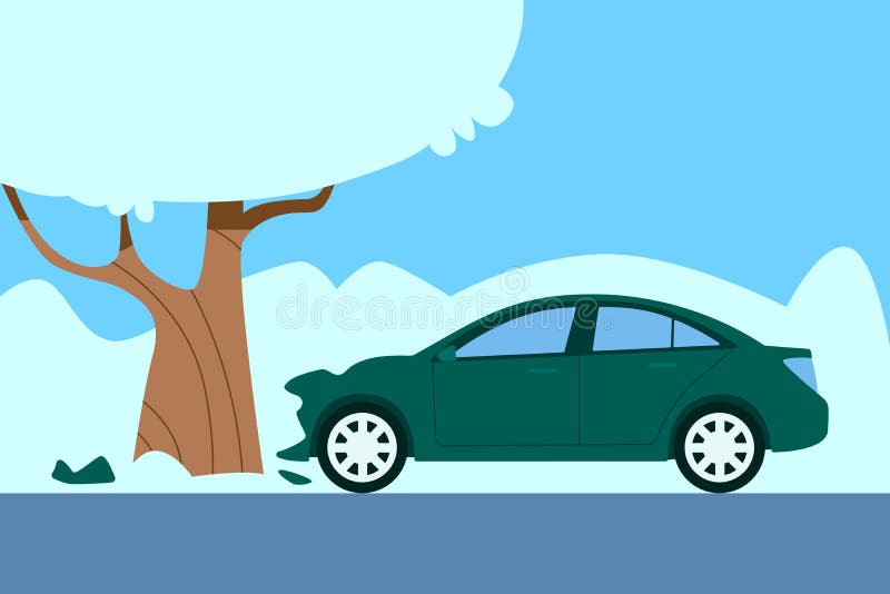 Car crashed into a tree. Winter accident. Vector illustration vector illustration Car crashed into a tree. Winter accident. Vector illustration vector illustration