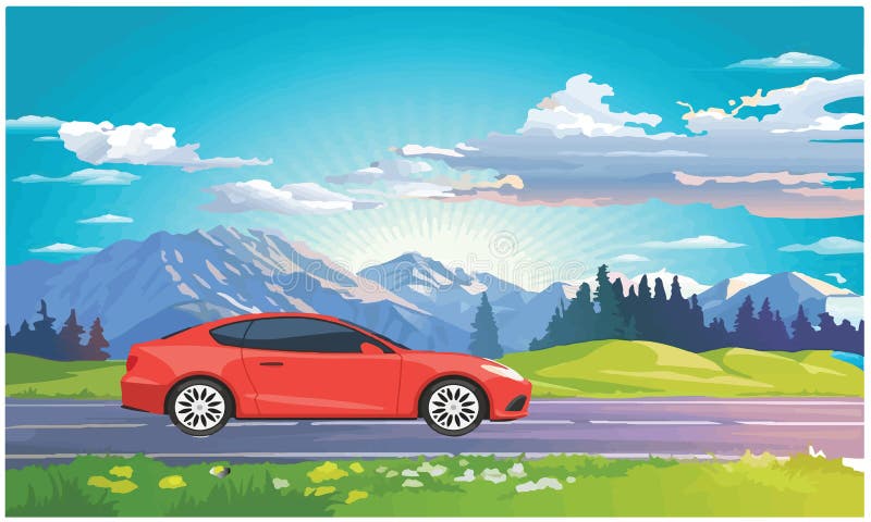 Car on a hill stock vector. Illustration of vector, trip - 23825720