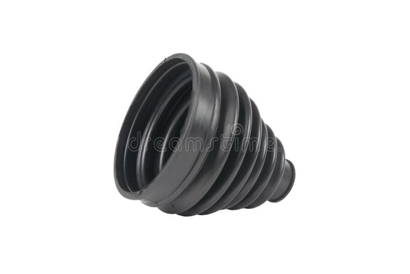 Car CV joint boot isolated on white background. Black rubber drive shaft cover isolated. Constant velocity joint boot isolated. Quality spare parts for car service or maintenance