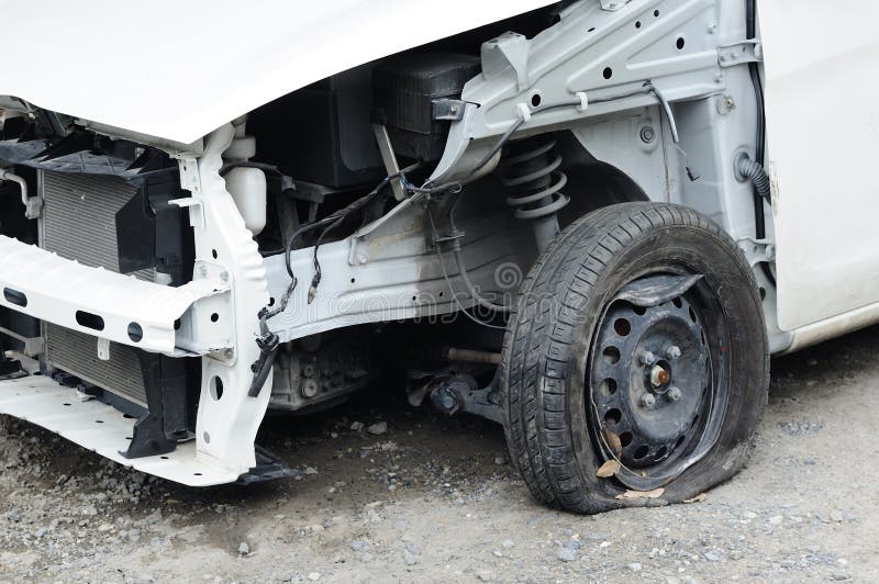Car Damaged from Accident Waiting To Fix at Garage. Stock Photo Image