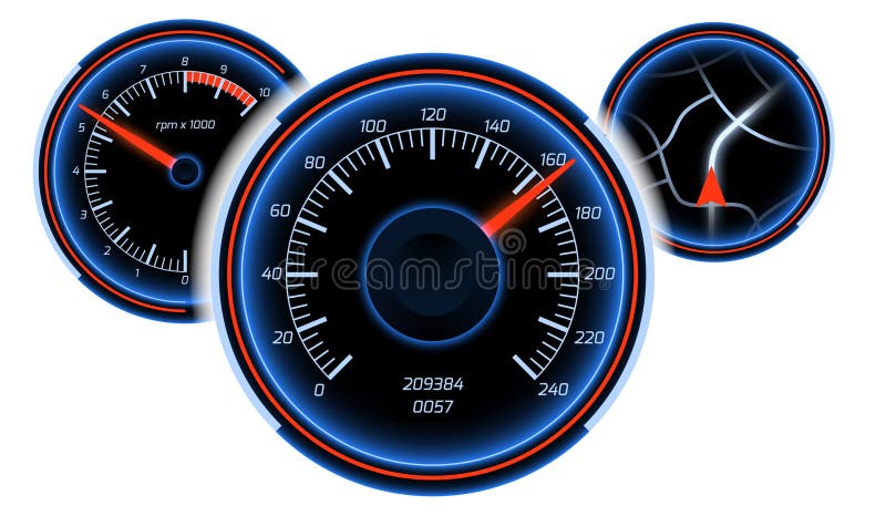 Car dashboard gauges. Round speedometer on control panel royalty free illustration