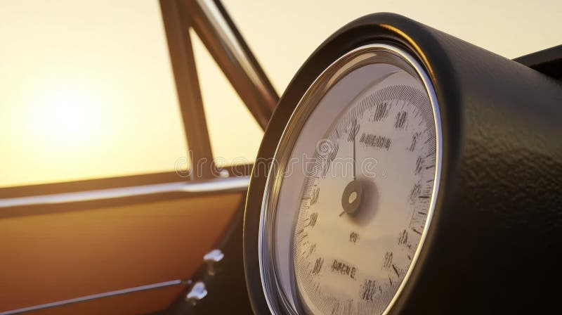A car dashboard with a speedometer showing a speed of 60 mph stock illustration