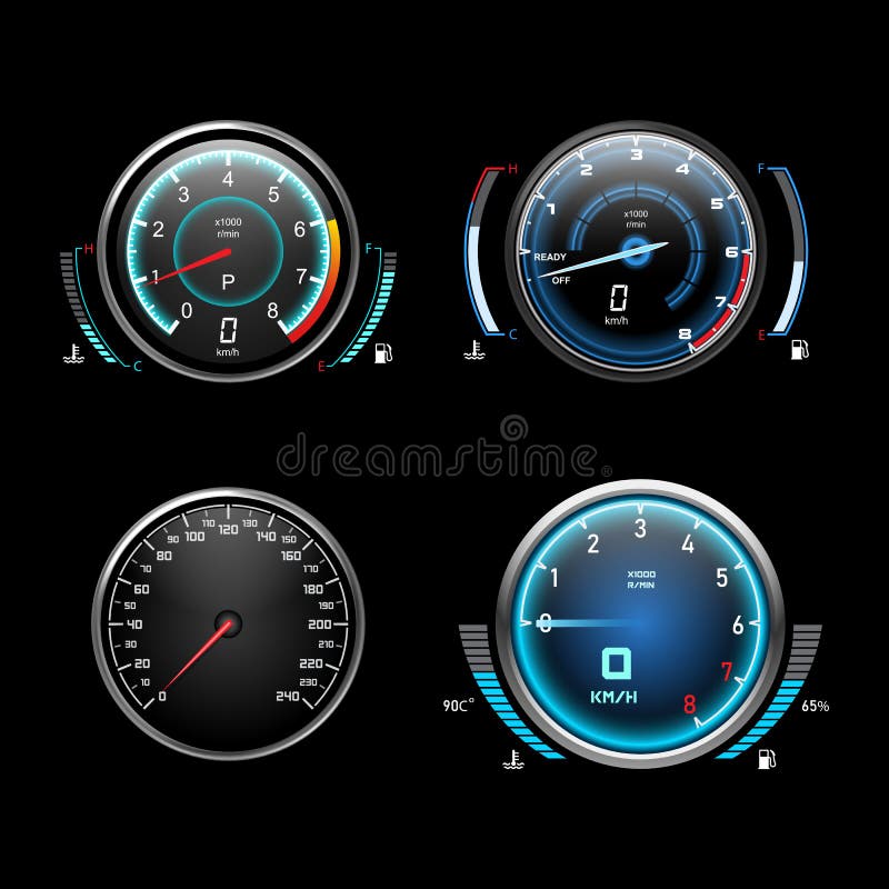 Car dashboard speedometer, tachometer and fuel gauges