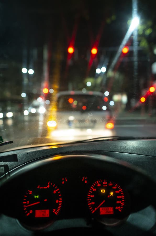 Car Dashboard and Window at Night Stock Photo Image of night, engine