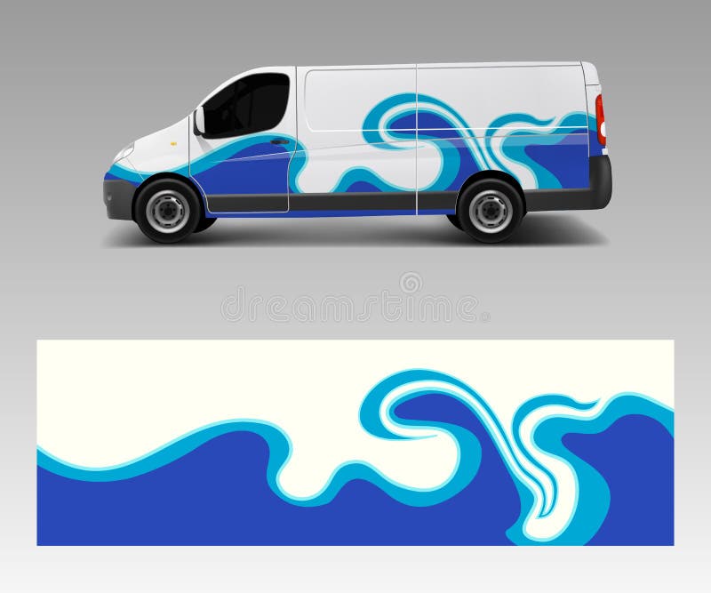 Car Decal Van with Wave Sea Designs . Wrap Designs Template Vector