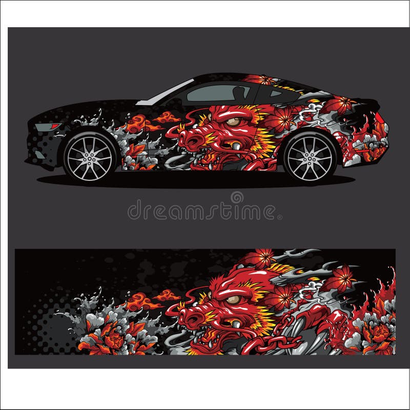 Car decal vector, Dragon tattoos style abstract