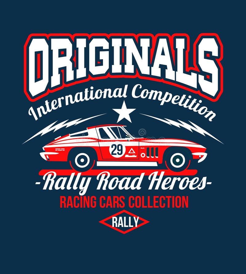 Typography Car design classic rally race retro t-shirts cool design print illustration. Speedway Kings. The car is no have