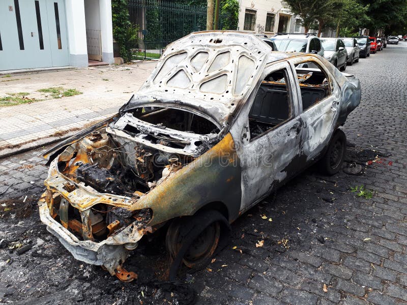 Car destroyed by a fire stock photo. Image of metal - 167362412