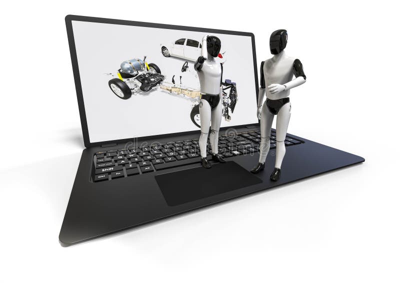 Car Development with computer aided design with the help of AI vector illustration