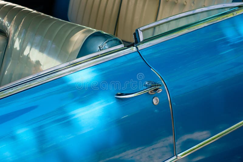 Car Door Handle Detail of an Beautiful Vintage Car /oldtimer Stock