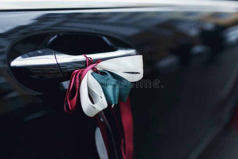 Car Door Handle with Red, White and Green Ribbons Stock Image Image